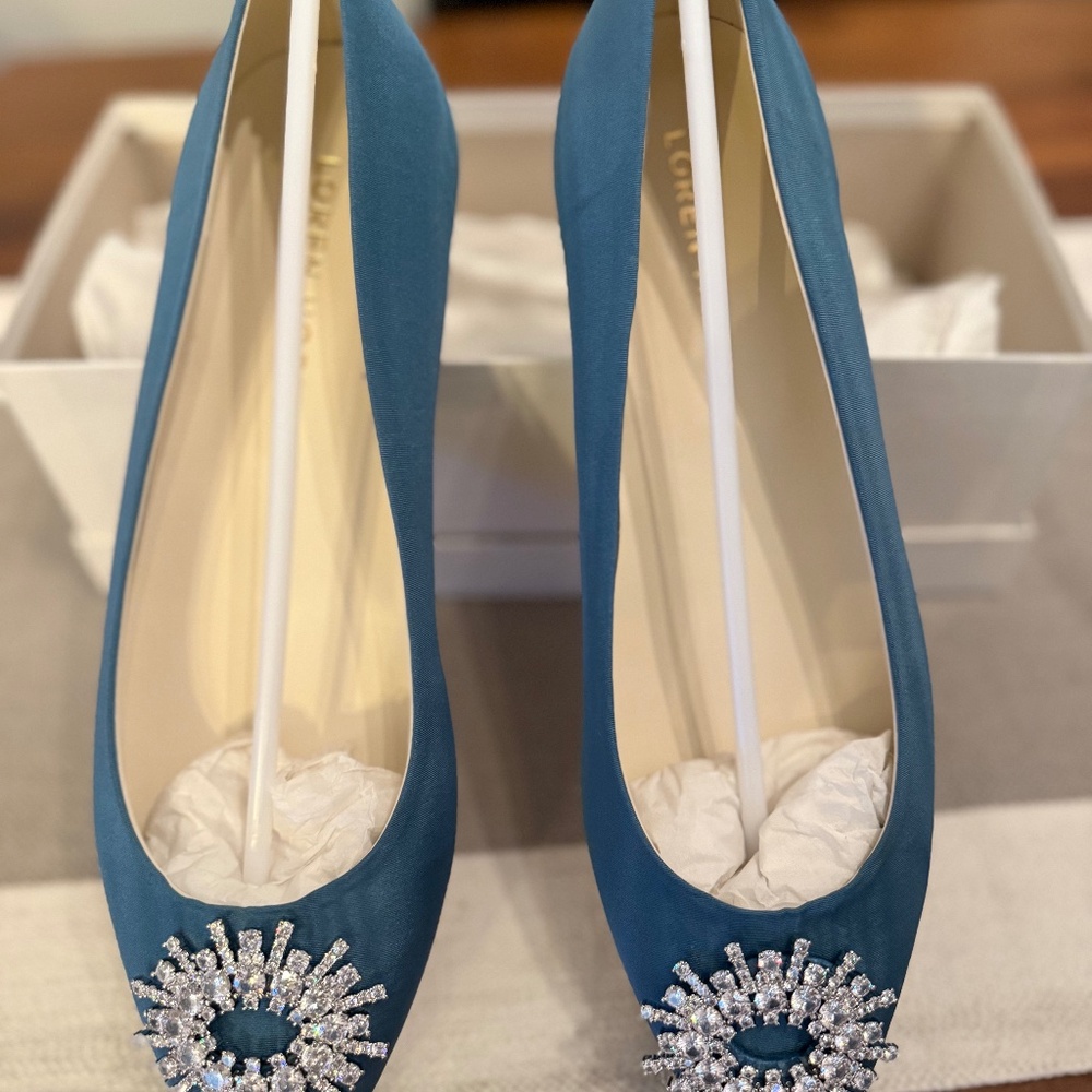 Loren Hope Stevie Balerina Flats in Blue Silk - 40 (US Size 9)